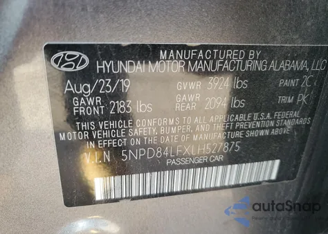 2020 Hyundai Elantra Sel из США, поврежденный, VIN 5NPD84LFXLH527875